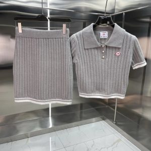 Casablanca Ribbed Knit Set Grey with White Trim – 185-03, L