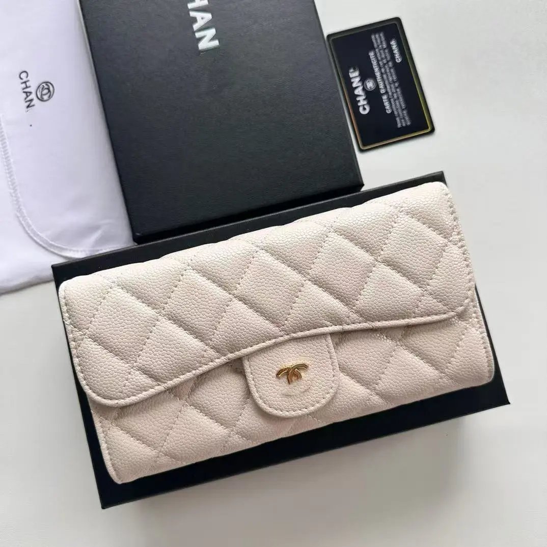 Cross-border Light Luxury All-match Chanel Style Wallet Women's Zipper Card Bag Large Capacity Wallet Multi-card Rhombic Long Wallet – white, 19X10X3