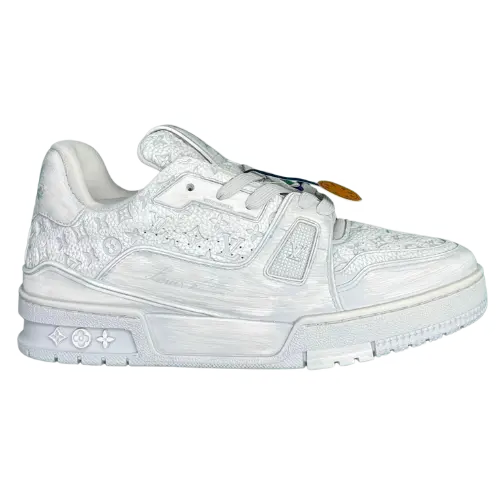 (Customized version 3-7 Ships today)TT 3 Custom Product Cow Leather Letter Embossed Low-top Board Shoes – No. 1 white and blue print, 35