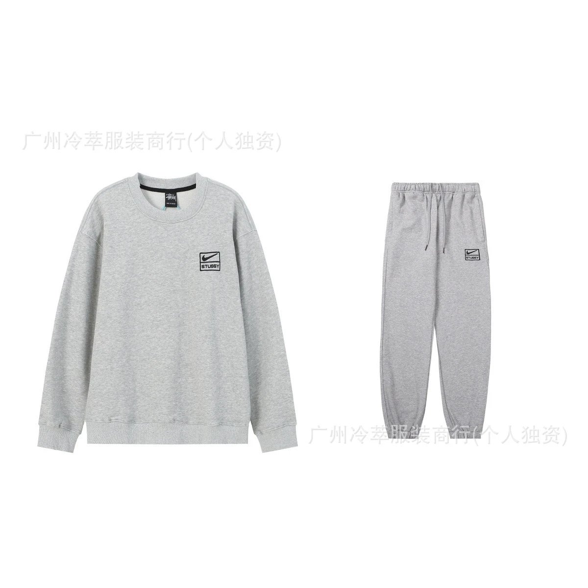 24现货跨境欧美外贸S字母联名系列刺绣宽松简约加绒套装代发