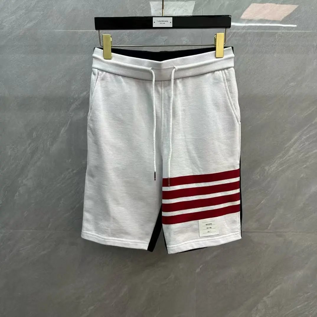 Factory direct sales TB Back and Back Color-block Red Four-bar Shorts Short-sleeved POLO Men's and Women's Casual Sports Suit – White Spell Navy Shorts, 1 code(M code)