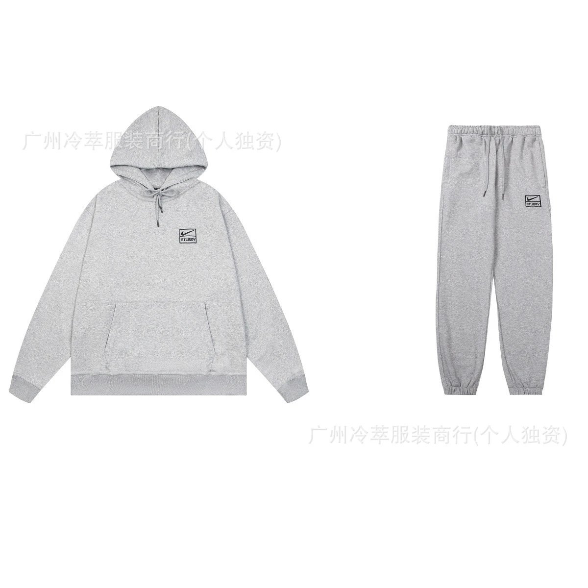 24现货跨境欧美外贸S字母联名系列刺绣宽松简约加绒套装代发