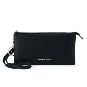 New Style Simple Wallet Women's Daily Casual Large Capacity Clutch Bag Litchi Pattern Soft Leather Fashionable Double Zipper Coin Purse – Black