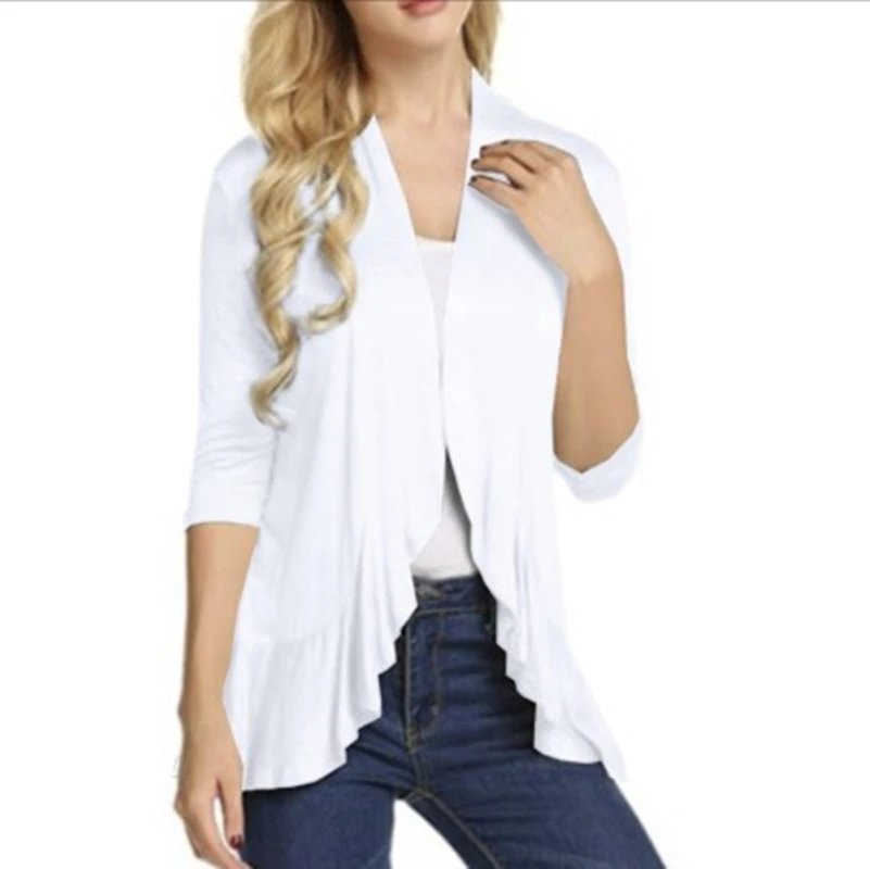 2025 European and American foreign trade explosions women's clothing wish AliExpress Amazon Spring and Autumn New Hot Solid Color Cardigan Top – white, S