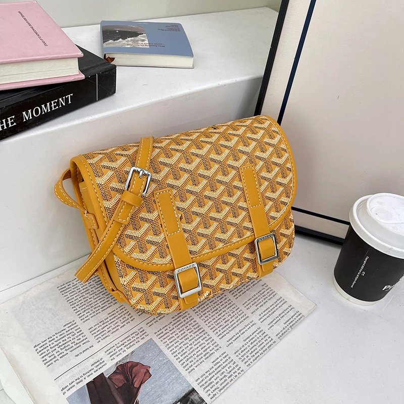 New model goyard Goya Dog Teeth Messenger Bag Shoulder Portable Crossbody Women's Bag Printed Classic Small Square Bag Saddle Bag – 5902 Yellow, No packaging box