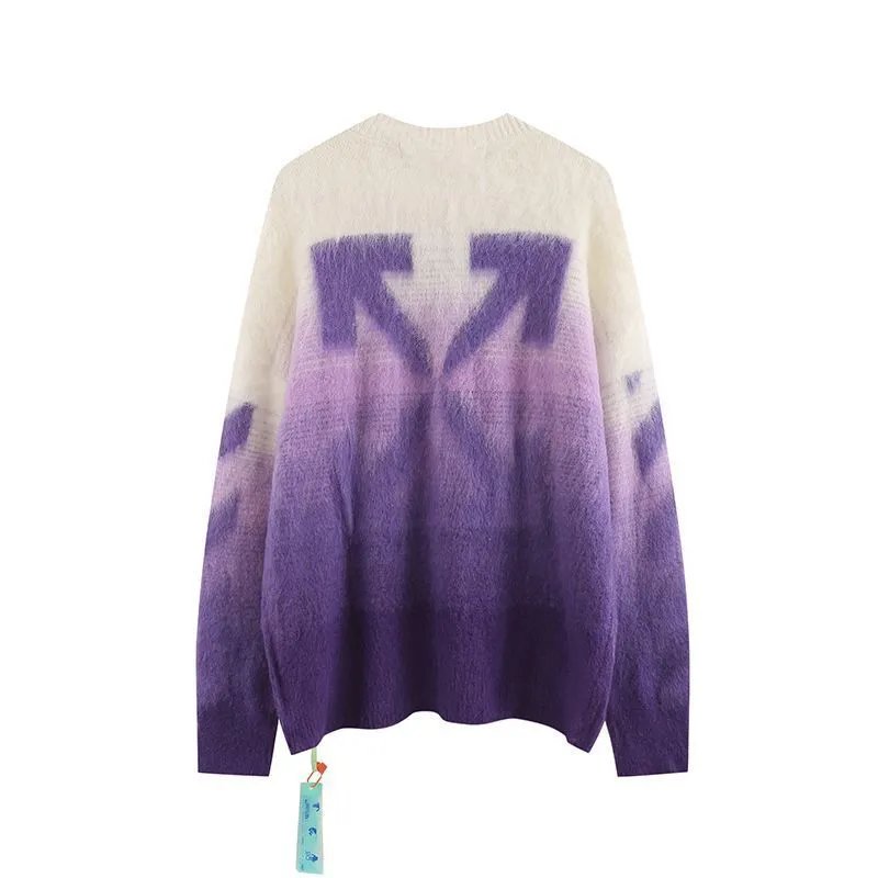 Arrow Gradient Mohair Jacquard Sweater Loose Wool Sweater Trendy-CY – Purple gradient, XS