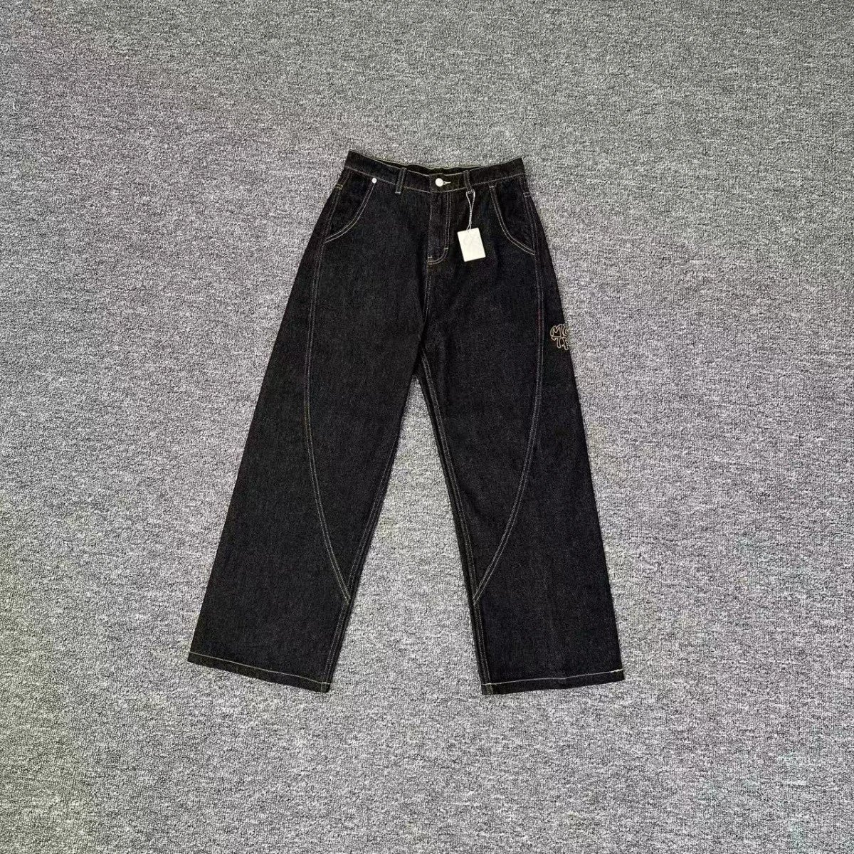 [DX209] American Retro Street Design Sense Jeans Loose Wide Leg Pants – Black, S