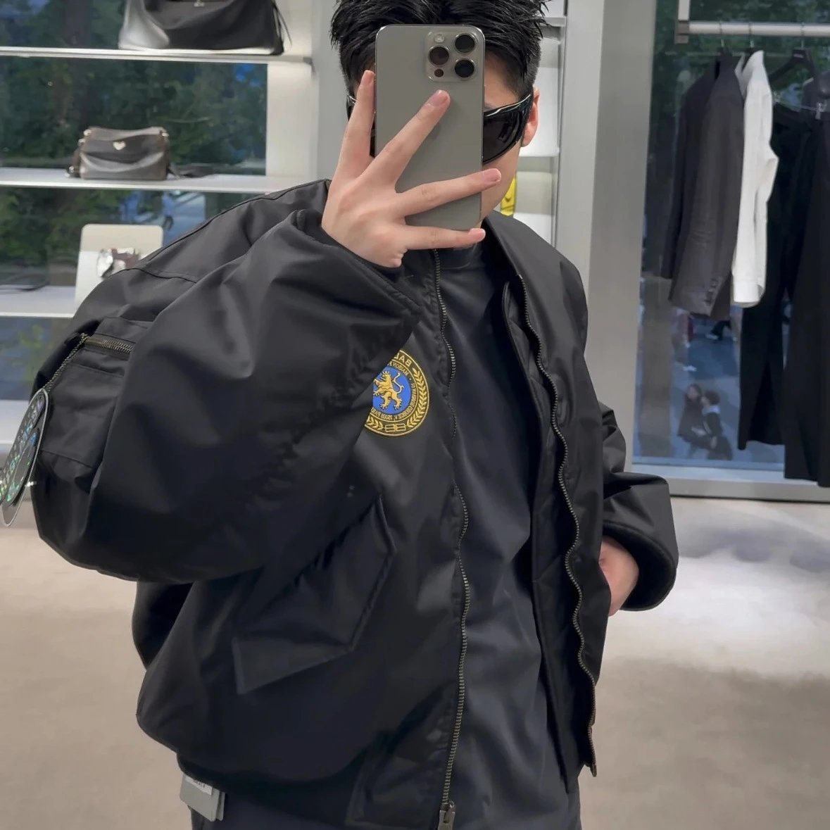 American High Street ma 1 Bomber Jacket Cotton Coat Men's Winter High-end Sense Badge Biker Coat Baseball Collar Coat – Black, M