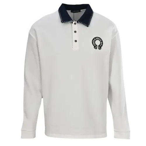 KH---Horseshoe embroidery lapel long sleeves polo shirt – Blue, S