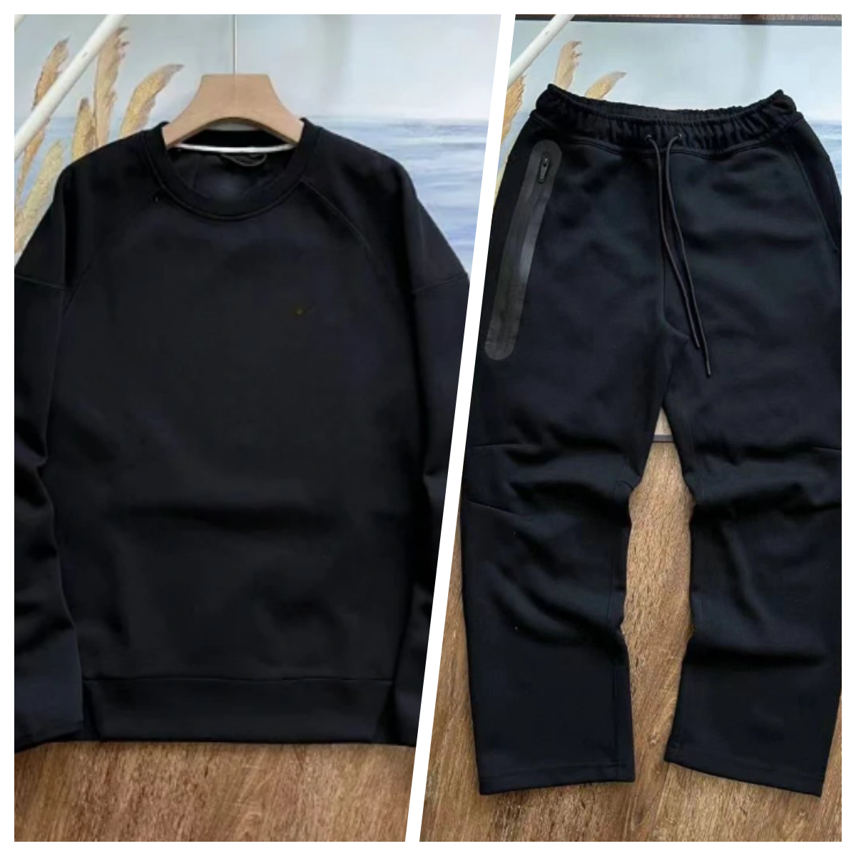 Crewneck Top and Trousers Sets – Black suit, S