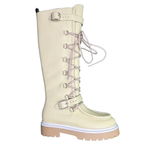 (Customized version 3-7 Ships today）TT 8 Custom Product Calfskin Lace-Up Round Toe High Boots – No. 1 black, 35