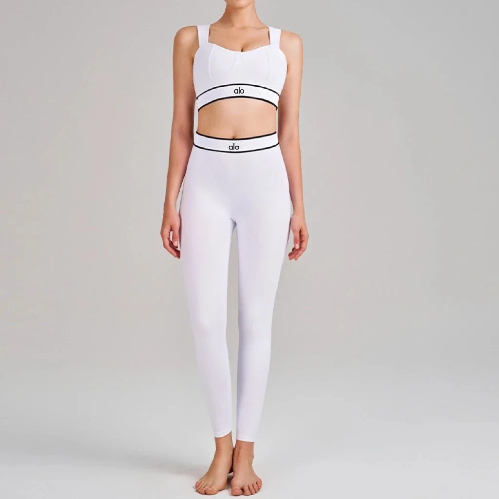 High-Waist, Butt-Lifting, Tummy-Tucking, Slimming Camisole with a Beautiful Back — Running Sports Bra Set – Diamond White, S