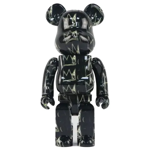 Bearbrick basquiat 8 crown bear 1000% violent bear ornaments overall piano black with golden crown this pattern is also GD tattoo on the hand size 70CM