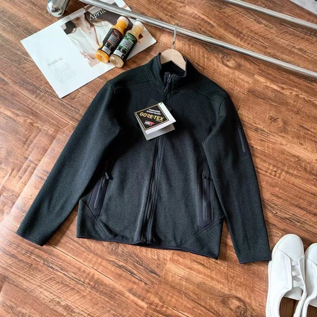 Autumn long-sleeve fleece jacket, windproof casual cardigan for men and women – Black and gray, S