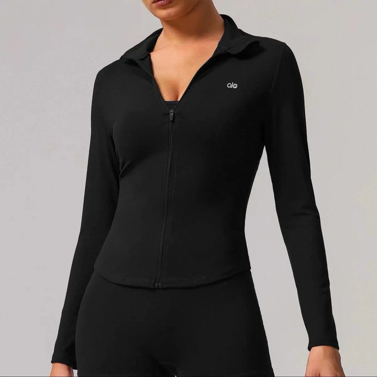 New Vertical Collar Zipper Windproof Yoga Jacket Outdoor Running Sportswear Tight Top – Black, S