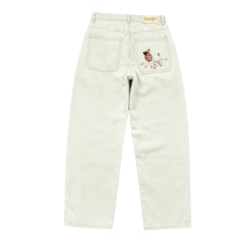 3/3 Embroidered Cherry Blossom Denim Pants – white, S(28)