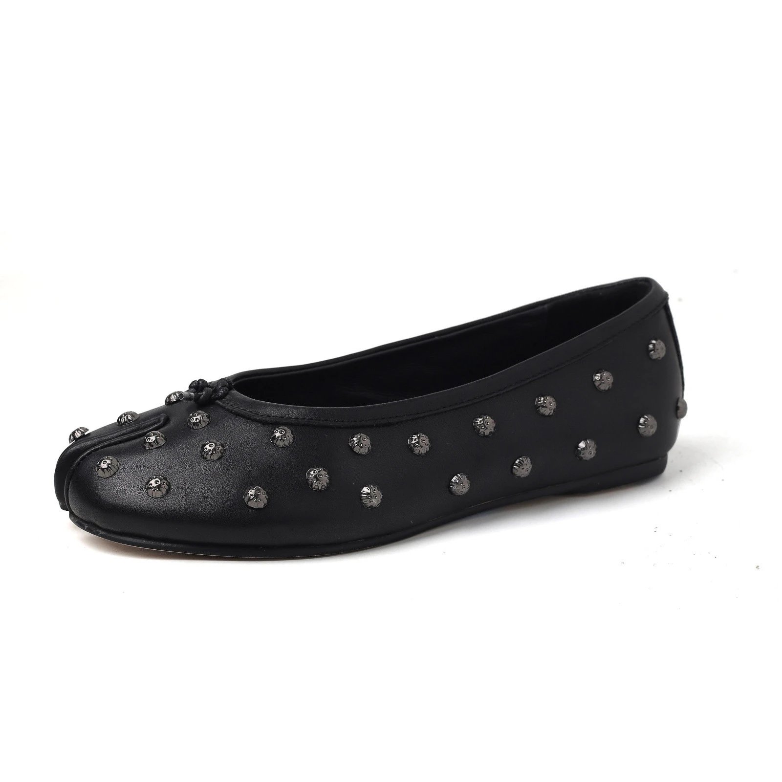 Rean Vivion Retro Punk Style Rivet-toe Horseshoe Ballet Mary Jane Shoes Flat Shallow-mouth Pig-trotters – Black, 35