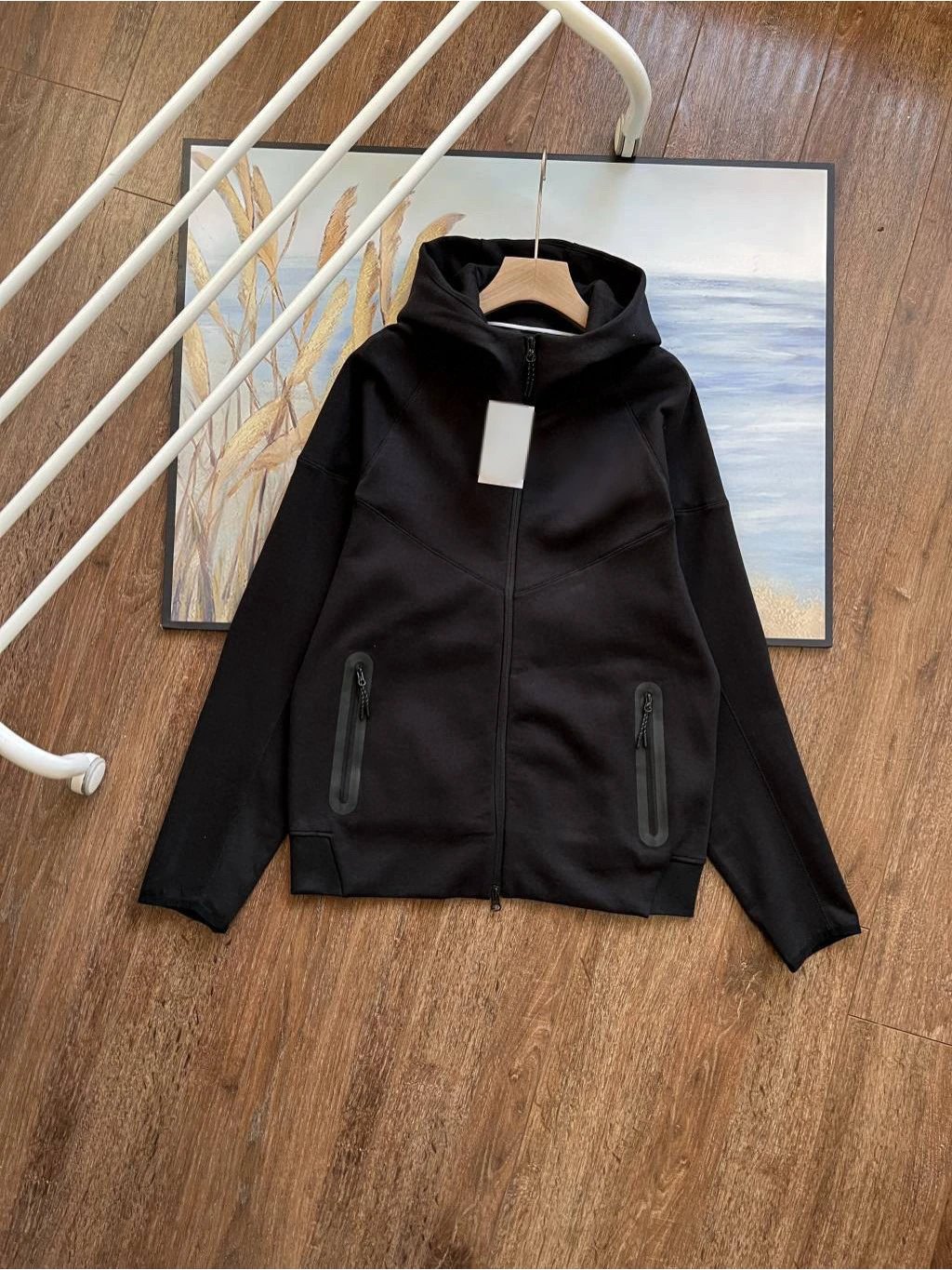 Hooded Zip-Front Tops – Black coat, S