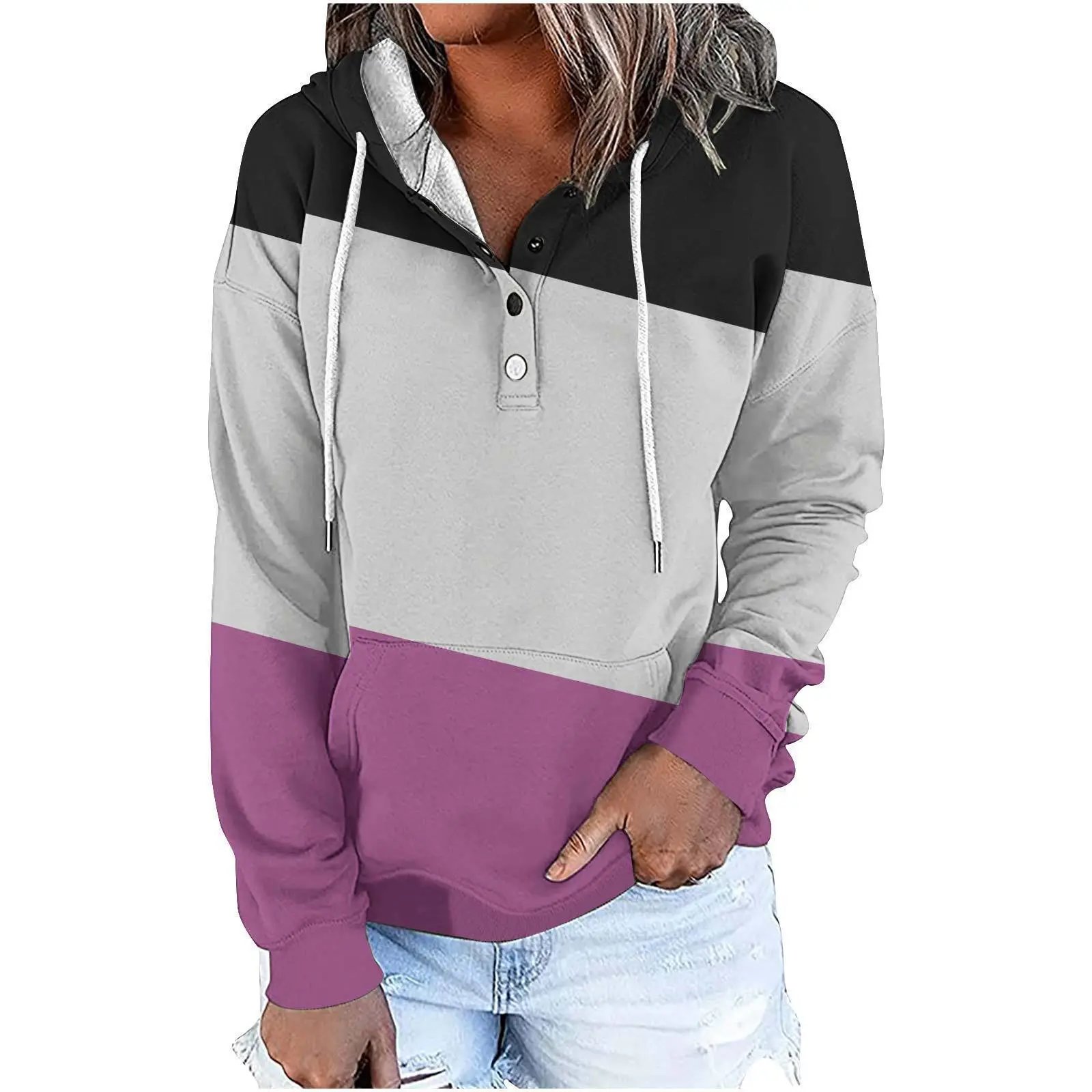 2024 Amazon European and American Women's Sports polo Collar Hoodie 3 D Geometric Print Women's Casual Long-Sleeve Sweat – ZH124859-ZHB001, S