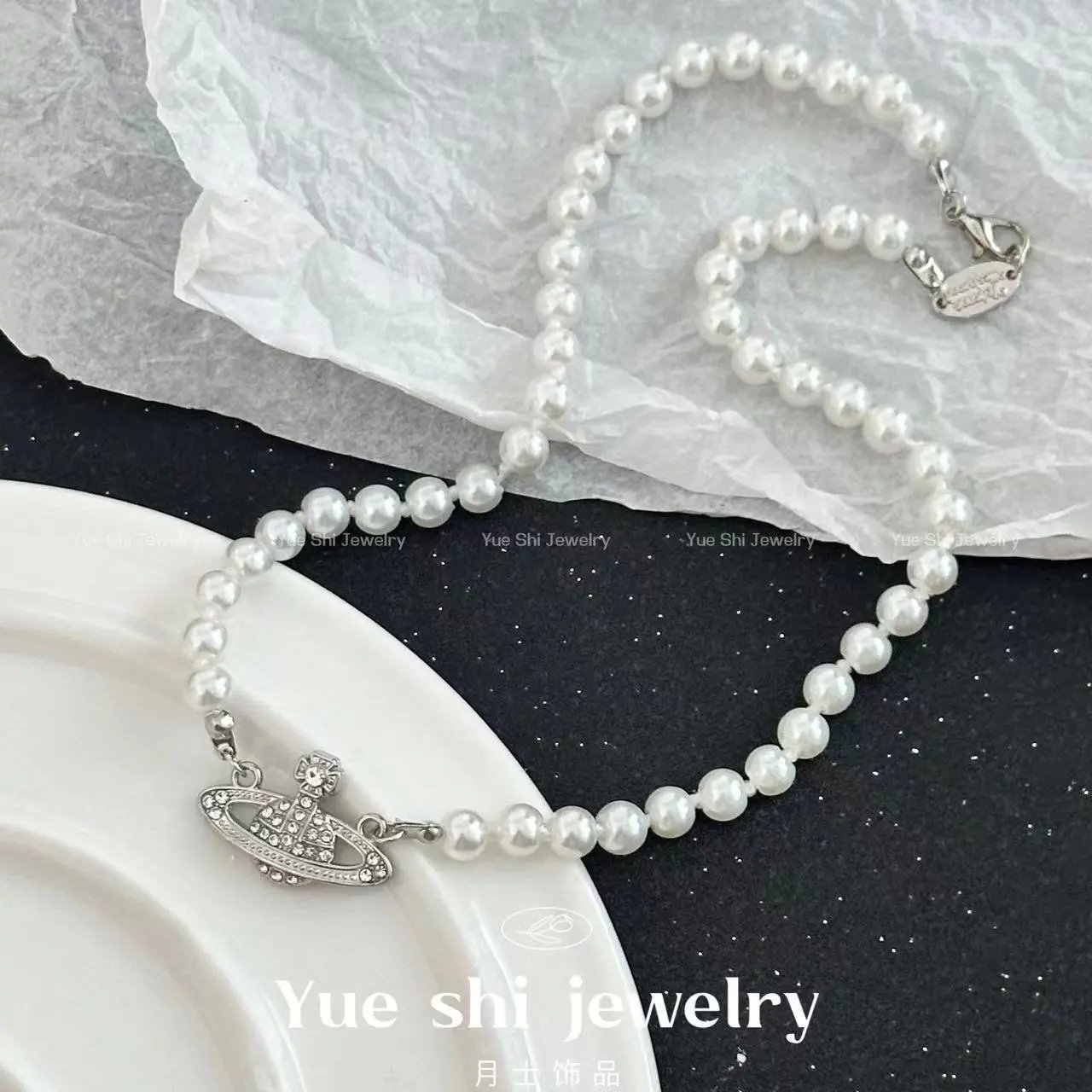 Pearl Planet Wear Small Collarbone Star Ball Pearl Stacked Glass Necklace Chain Girls Splicing Explosions Retro Necklace Retro – Classic Silver Planet Pearl Necklace, Option 3A3E6715