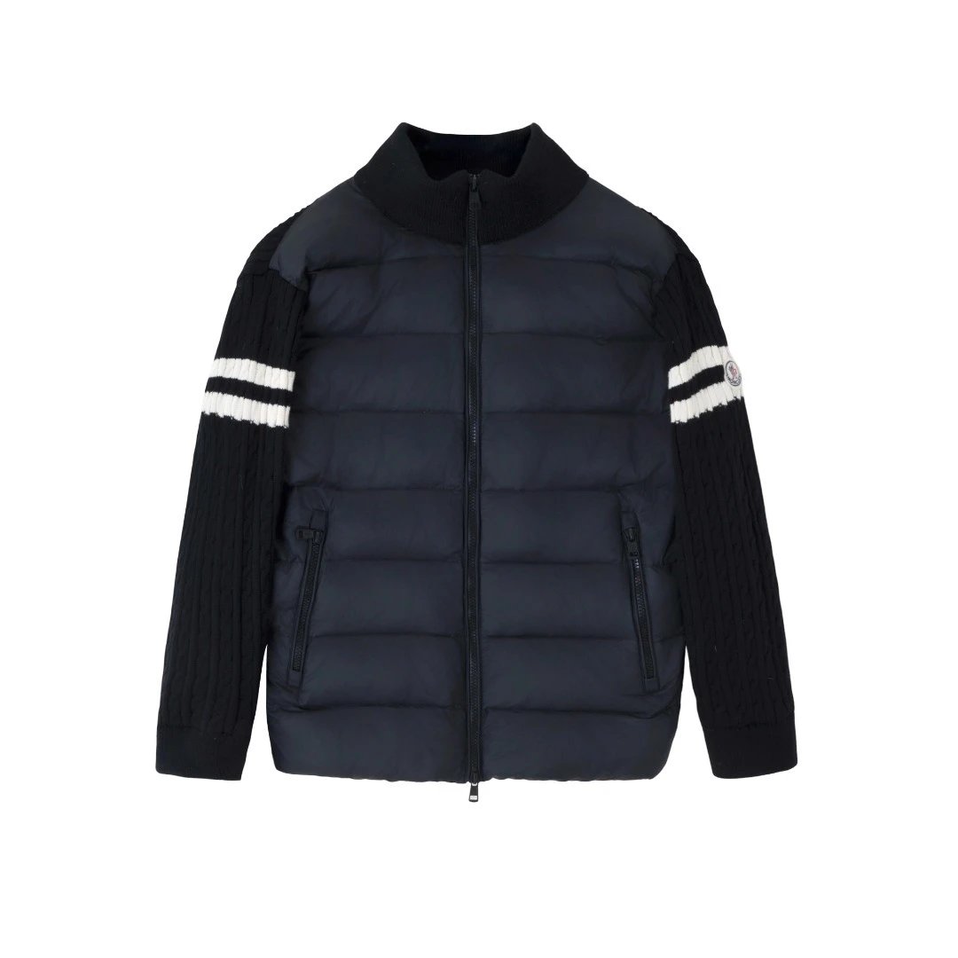 Stitching knitted lightweight down jacket – black, 1(S)