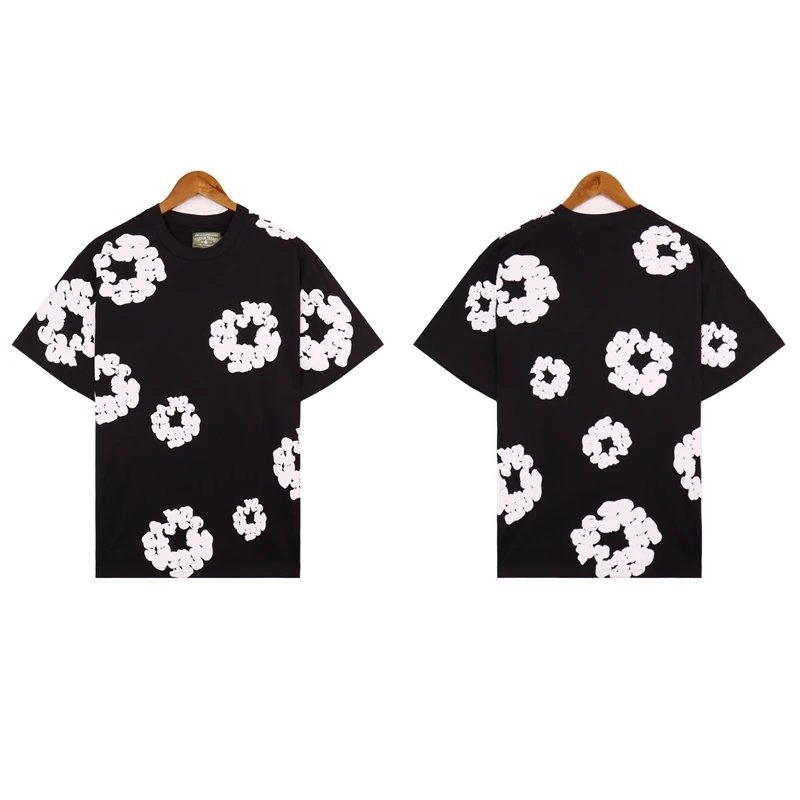 Printed Set Summer Loose Casual Men's and Women's Short Sleeves T T-SHIRT SHORTS-SR – Black top, S