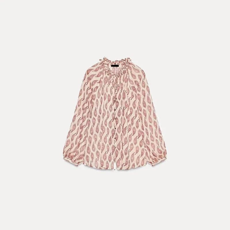 Spring New Women’s Printed Long-Sleeve Shirt – Pink, XS