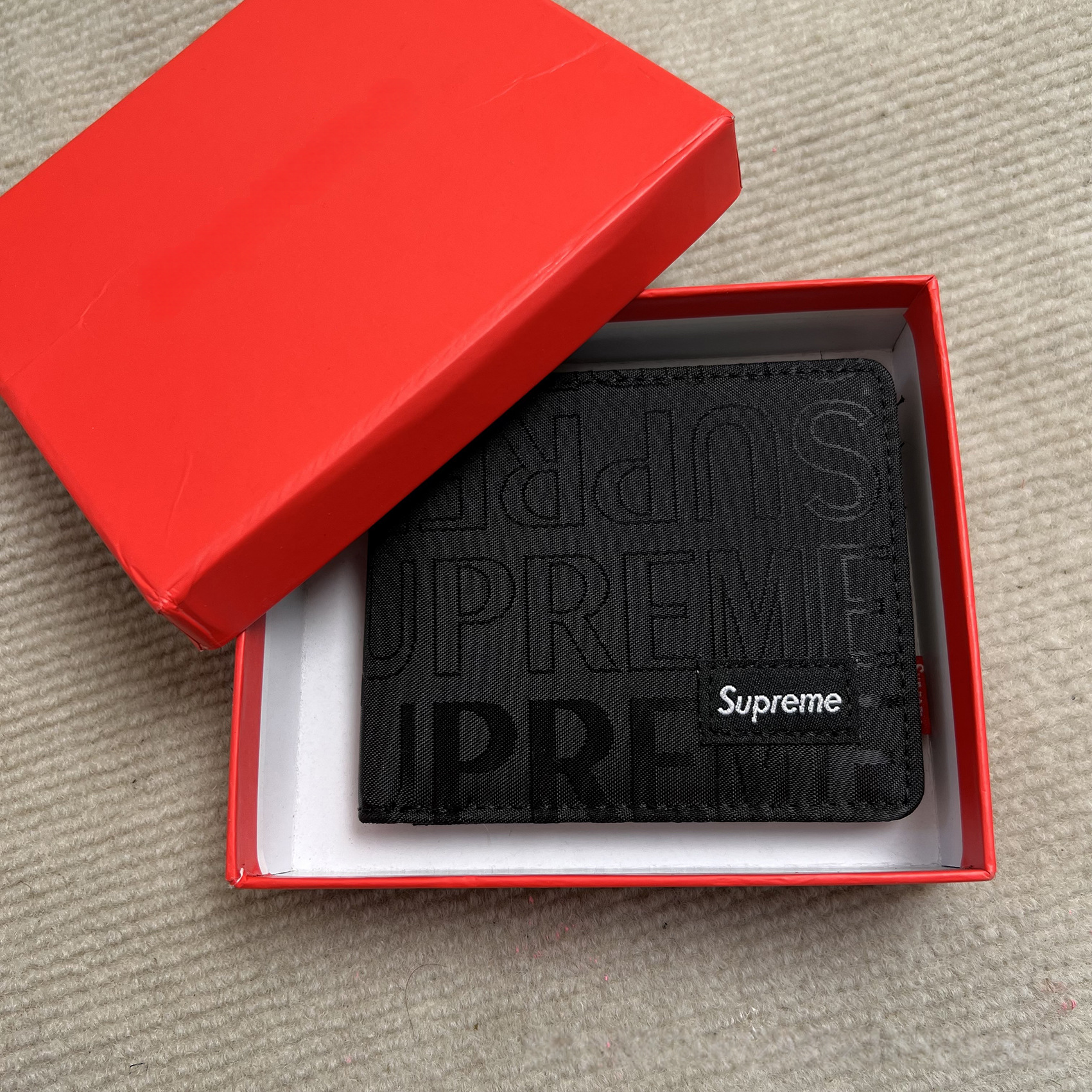 Fashionable and minimalist card holder wallet 02 – Full embroidery, short style, black with a box