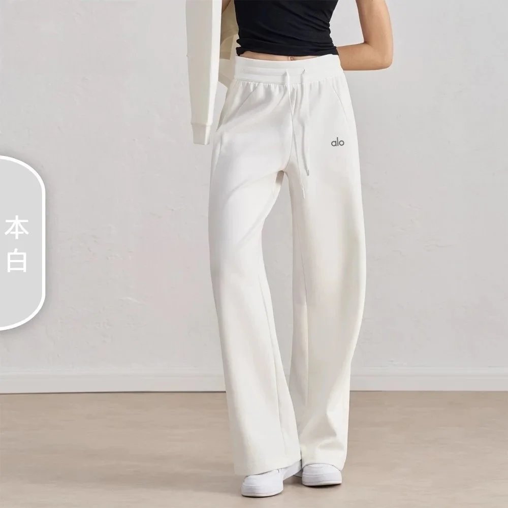 New Wide Leg Pants Autumn and Winter Thickened High Waist Dummy Straight Leg Pants Sports Yoga Pants – This white, S/4