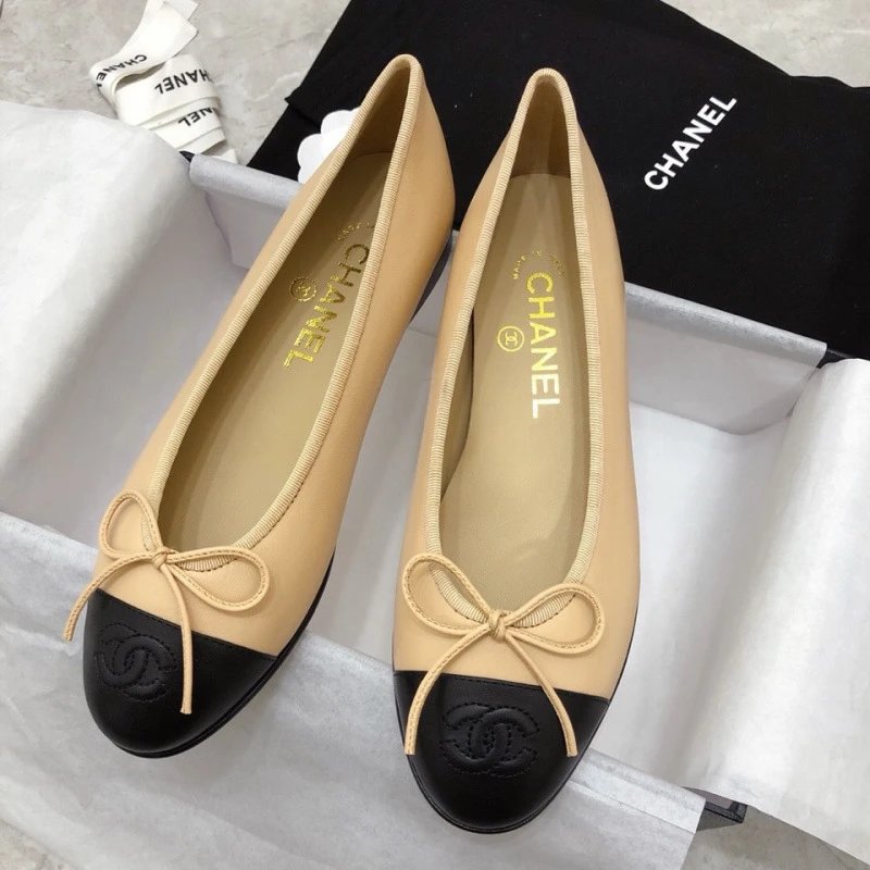 2024 New Style Chanel Style Bow Shoes Color Matching Flat Flat Shoes All-match Round-toe Shallow Mouth Ballet Shoes – 1, 35