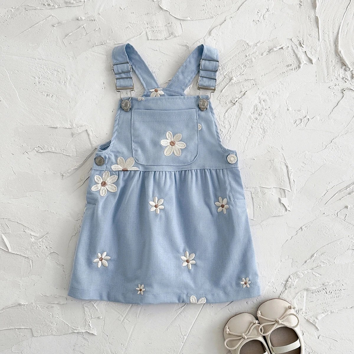 2025 New Girls Summer Dress Dress Flower Embroidered Casual Set – Light blue, 6-9M/66cm