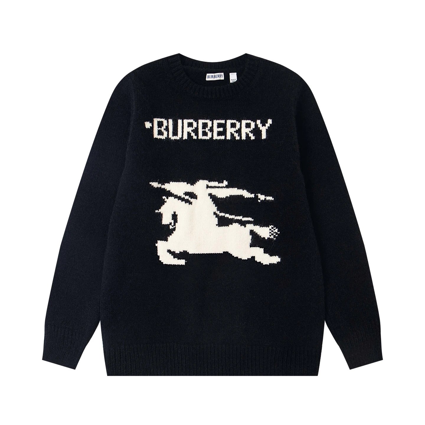 Round neck pullover sweater men's and women's autumn and winter vintage knitted sweater – Black, S