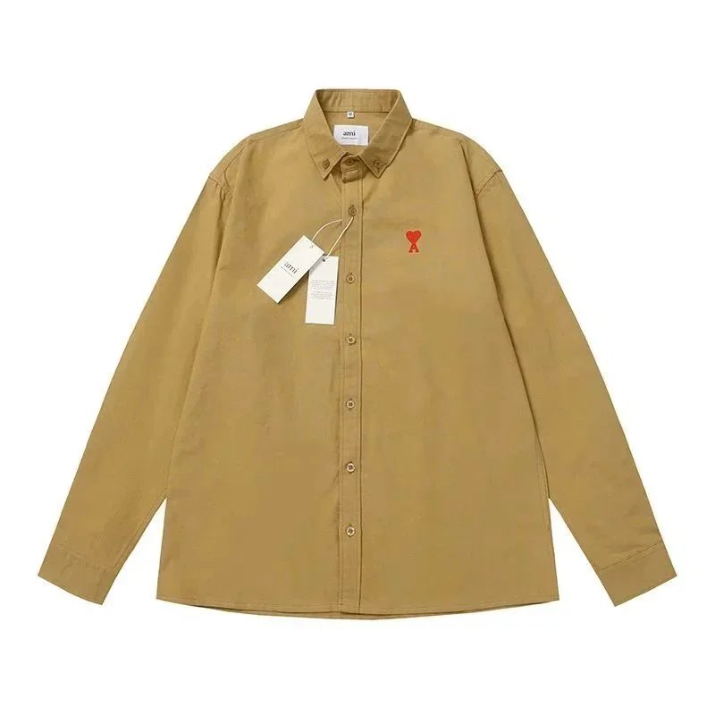 AMI Paris Button-Up Shirt Red Heart Logo – Option 7F8E190B, S