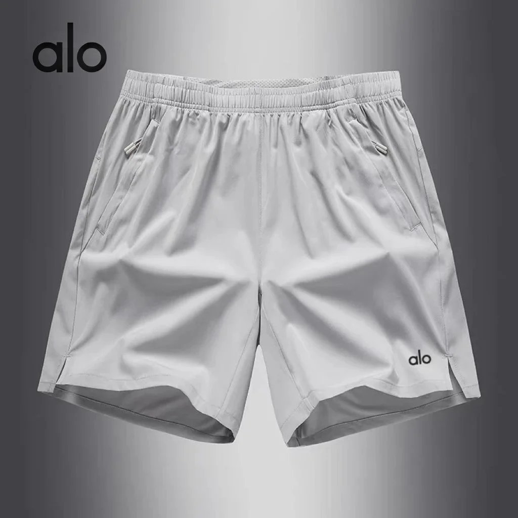 Couple’s sporty casual shorts, made from cool, stretchy, quick-drying fabric—breathable, slit-leg running, workout, and basketball shorts – Light gray, S