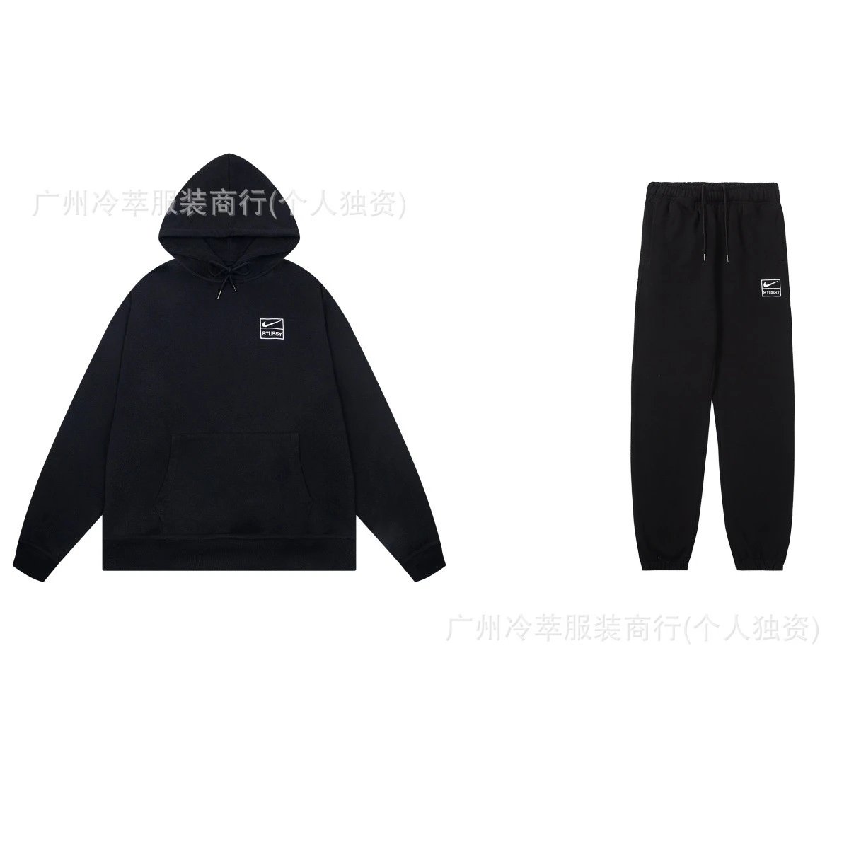 24现货跨境欧美外贸S字母联名系列刺绣宽松简约加绒套装代发
