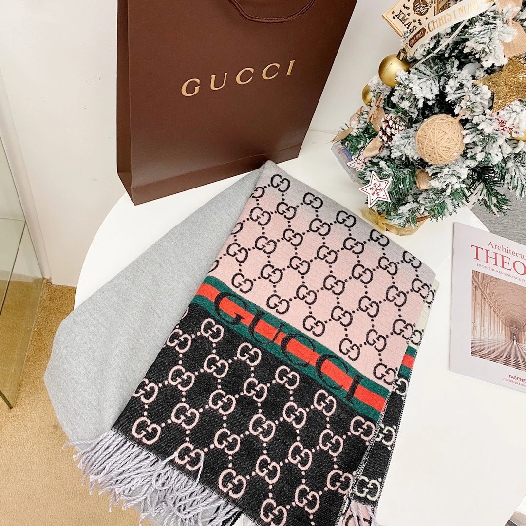 Long Double-Sided Cashmere-Feel Scarf for Women, Ombre Autumn/Winter Classic Floral and Letter Print, Extra-Large, Warm and Thickened-SRCN – Black, 68×192cm