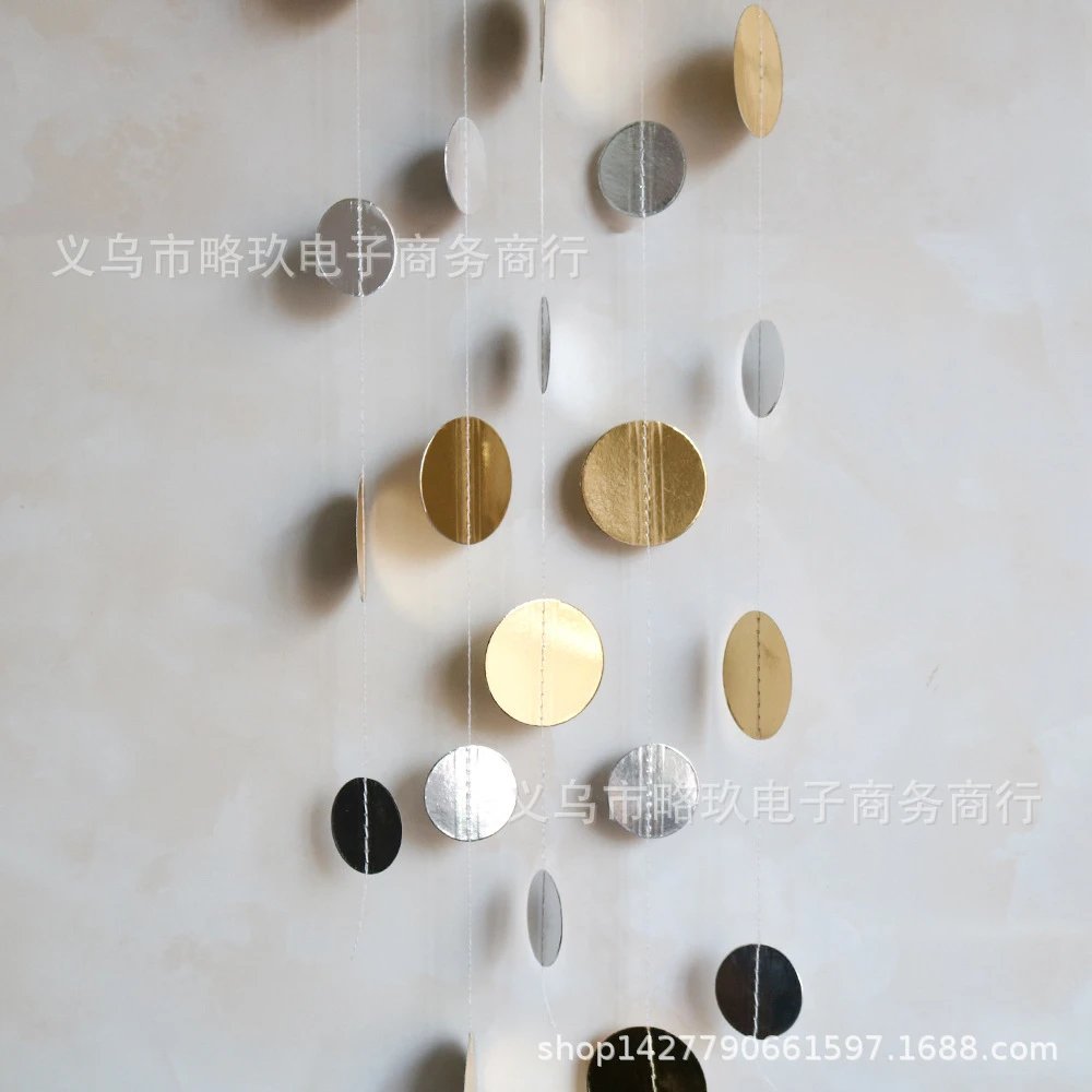 厂家批发2米车缝圆片拉花金葱圆片拉花圆形纸串拉花派对生日装饰