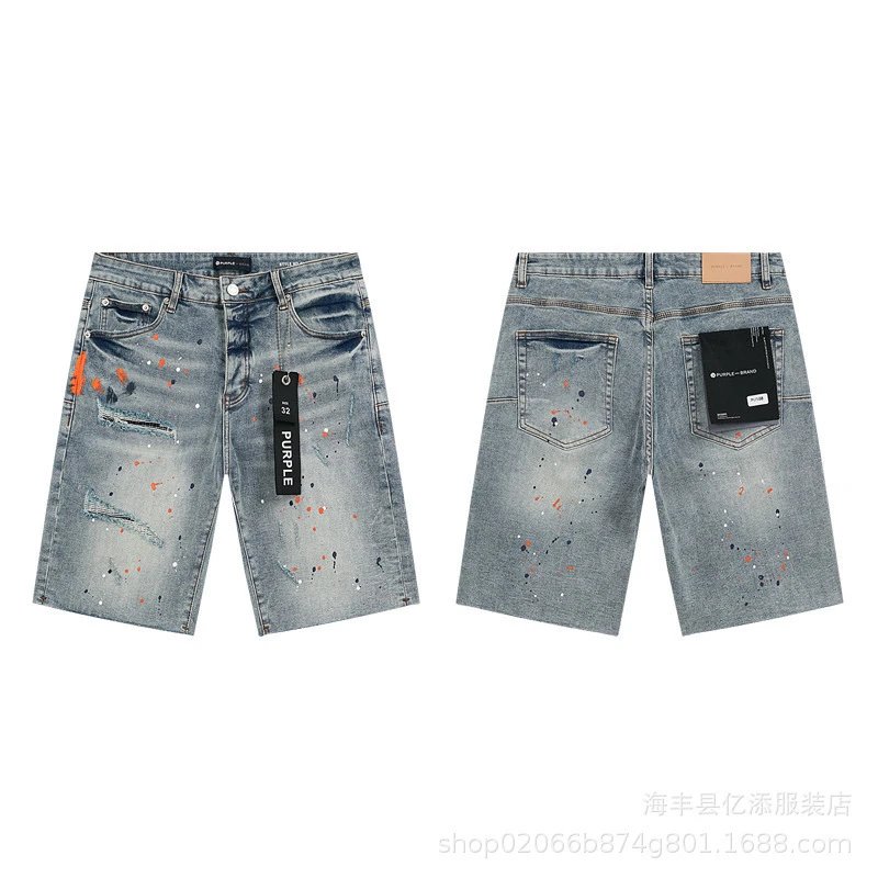 Cross-border foreign trade wholesale purple American-style high-street streetwear distressed patchwork tie-dye vintage washed denim shorts - Image 3