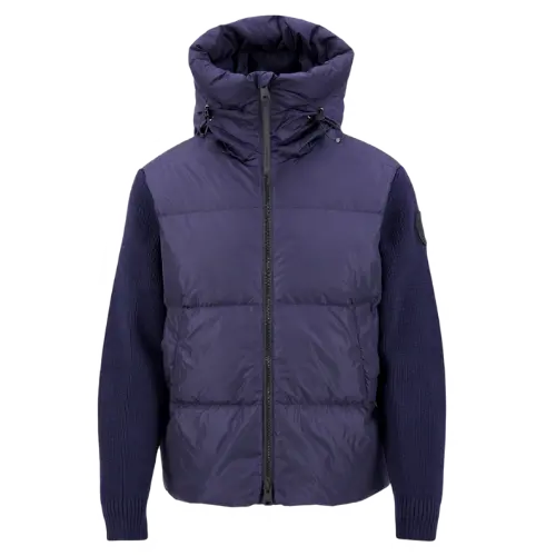 Goose Brand — 25Fw Sleeve-Emblem Knitted Patchwork Hooded Down Jacket – Black, S
