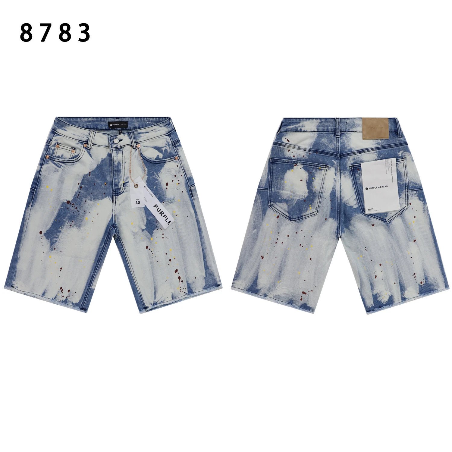 Cross-border foreign trade wholesale purple American-style high-street streetwear distressed patchwork tie-dye vintage washed denim shorts – 8783 blue, 30