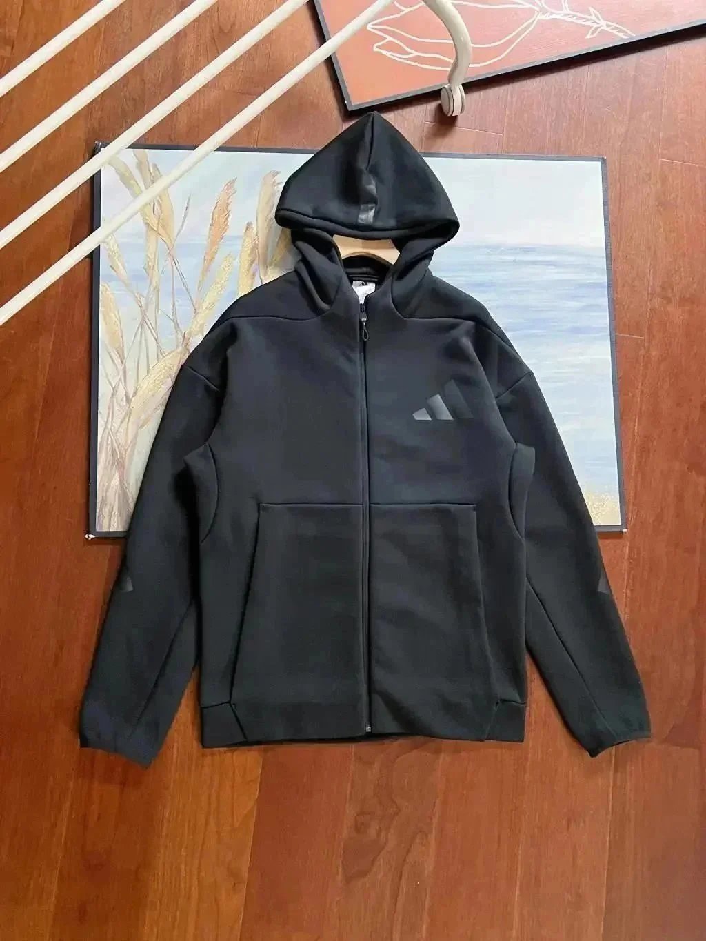 Hooded Zip-Front Tops – A hoodie-black, M