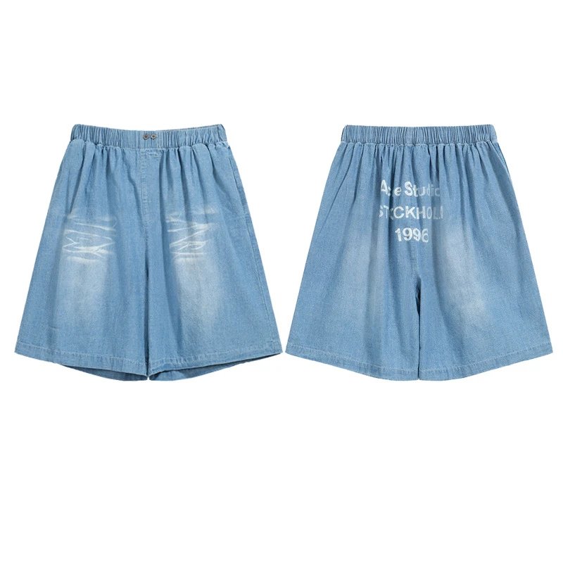 OLD WASH LETTERS LOGO Printed denim shorts – S, Shorts