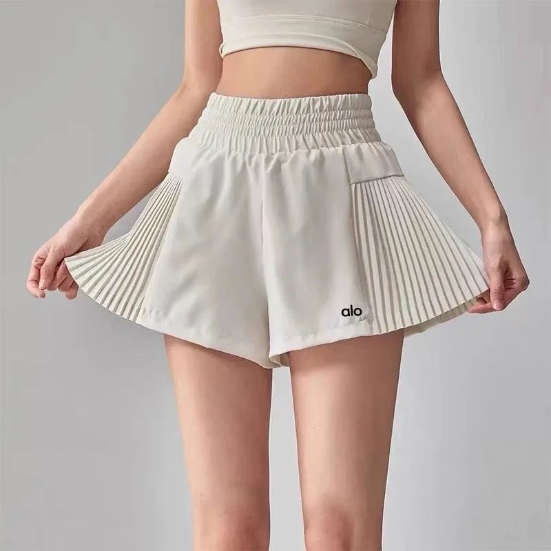 Fitness running sports anti-light high waist breathable yoga three-point thin shorts – white, S