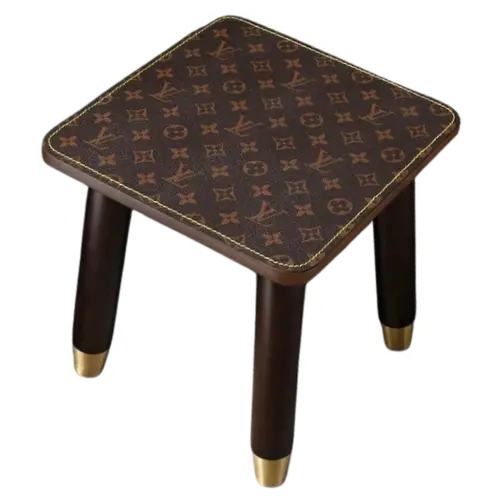 Black walnut wooden stool with classic logo at the bottom for easy storage and disassembly – Option FF2C6791