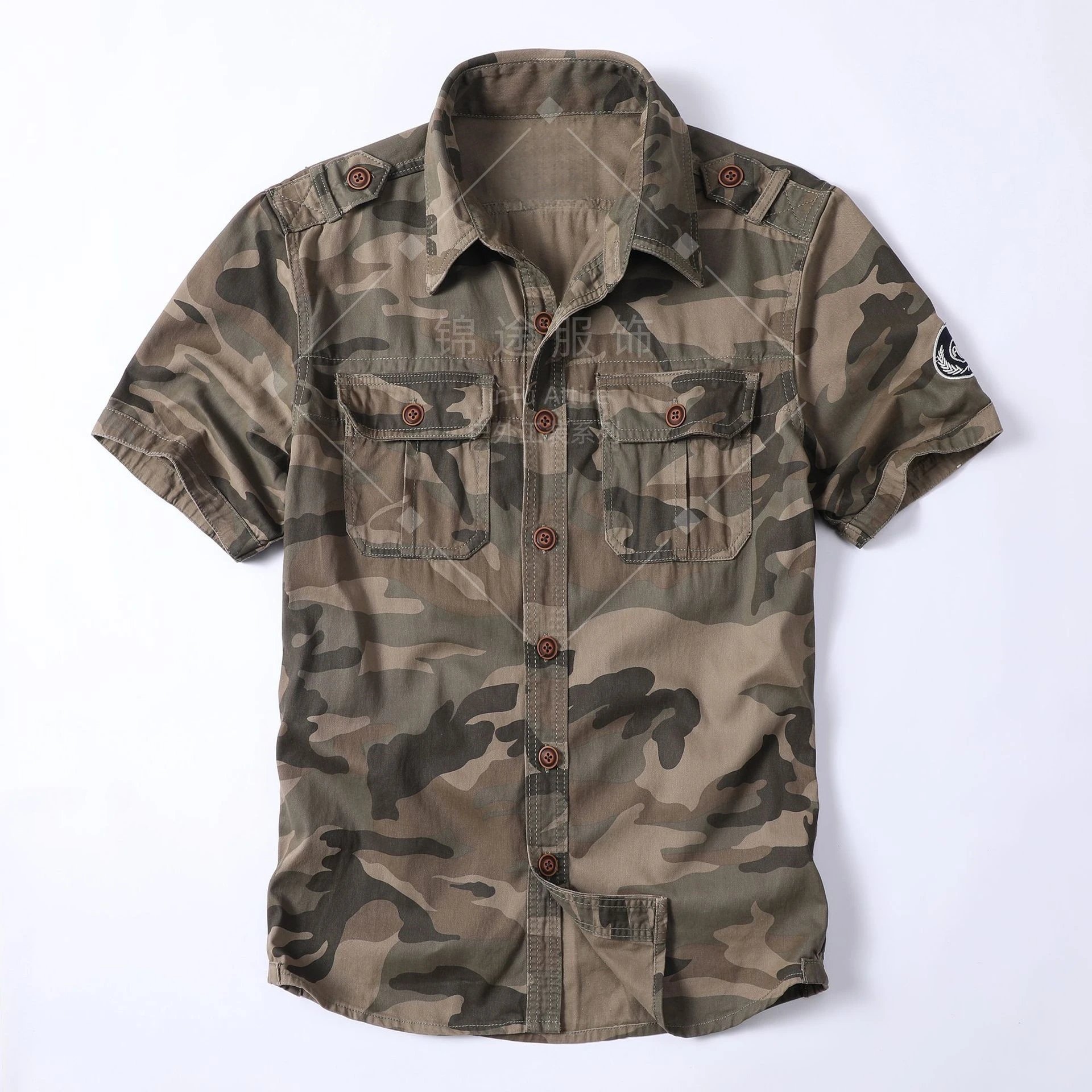 American Style Retro Summer Casual Shirt Washed Loose Wear-resistant Workwear Lapel Short-sleeved Shirt Overalls Outdoor – 271-Sand camouflage, S