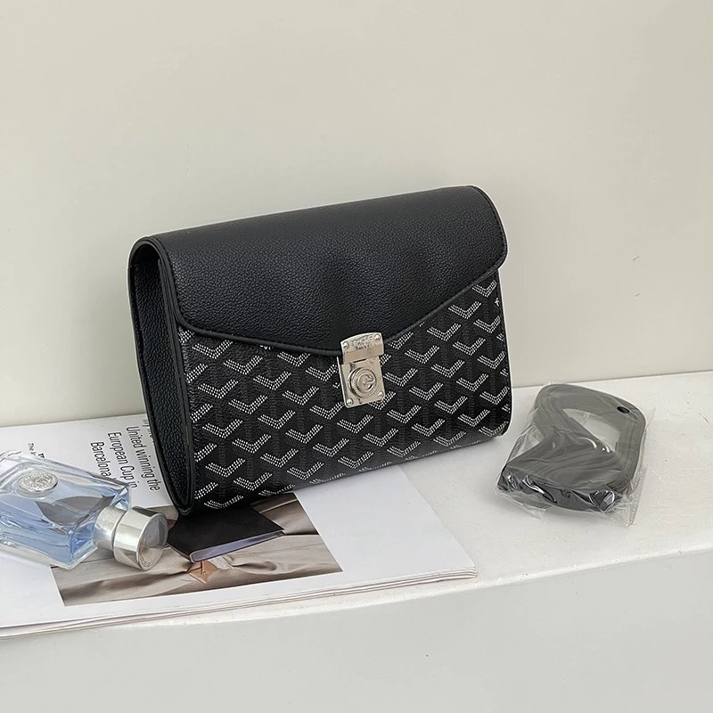 Dog Teeth New Niche High-end Sense Shoulder Crossbody Bag Fashionable Small Square Bag Hand Envelope Bag Stylish Wallet Goya – 5909 Black, 14*21*4