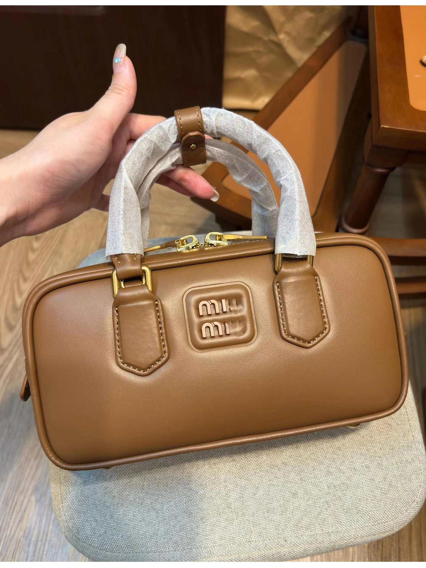 Bowling Bag Fashionable All-match Bag Large Capacity Hand Crossbody Bag-CY – Brown with a gift box, Small size 22*10.5*7.5