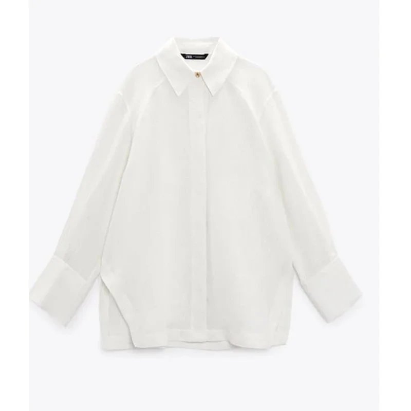 New women’s white linen loose-fit shirt – Ground white, XS
