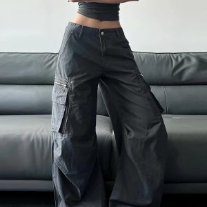 2026 New American Style Retro Multi-Pocket Overalls for Men and Women Loose Casual Wide Leg Straight Trousers – XGN-B 5125 Dark gray, S