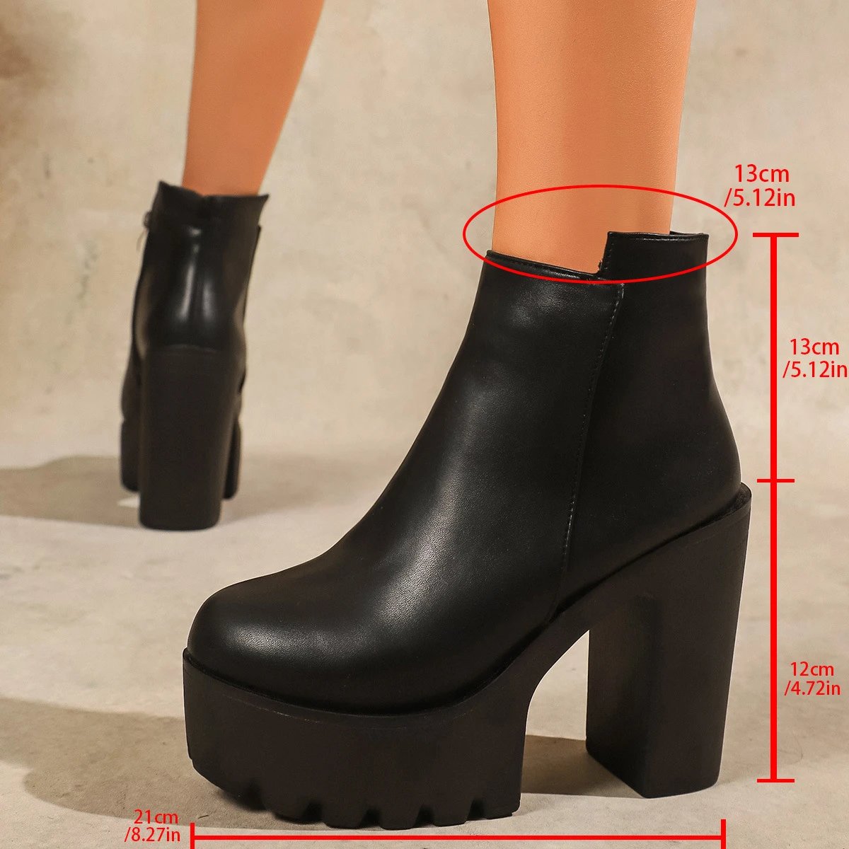 2025 European and American autumn and winter new waterproof table martin boots thick heel super high heel women's boots side zipper low fashion boots – Black, 36
